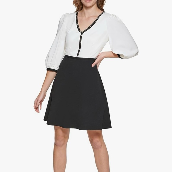 Karl Lagerfeld Paris Studded V-Neck Dress - Picture 9 of 9